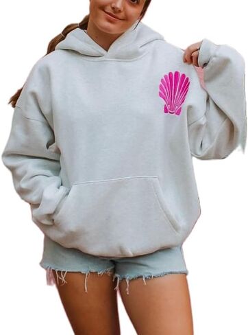 Preppy Embroidered Flower Hoodies for Teen Girl Women Y2K Back Graphic Printed Oversized Pullover Hooded Sweatshirts in Saudi Arabia