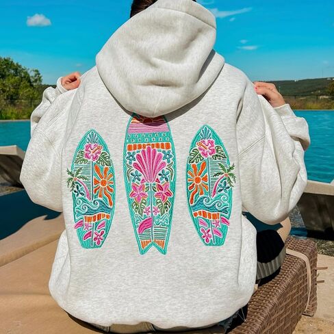 Preppy Embroidered Flower Hoodies for Teen Girl Women Y2K Back Graphic Printed Oversized Pullover Hooded Sweatshirts in Saudi Arabia