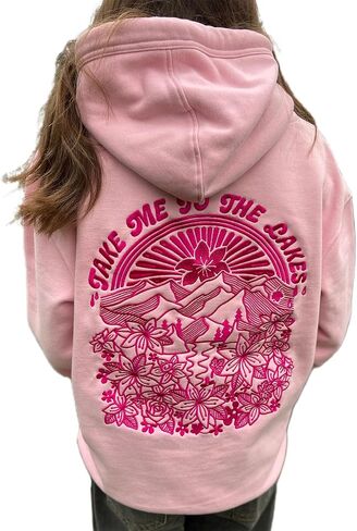 Preppy Embroidered Flower Hoodies for Teen Girl Women Y2K Back Graphic Printed Oversized Pullover Hooded Sweatshirts in Saudi Arabia