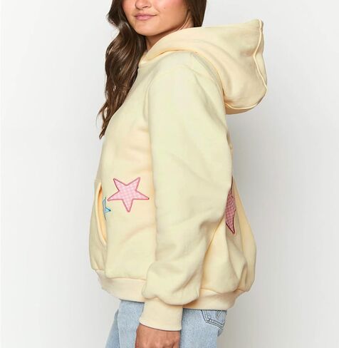 Preppy Embroidered Flower Hoodies for Teen Girl Women Y2K Back Graphic Printed Oversized Pullover Hooded Sweatshirts in Saudi Arabia