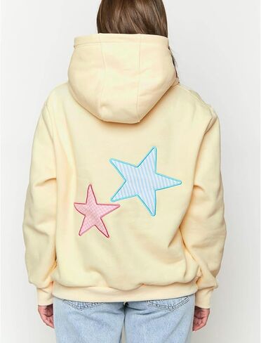 Preppy Embroidered Flower Hoodies for Teen Girl Women Y2K Back Graphic Printed Oversized Pullover Hooded Sweatshirts in Saudi Arabia