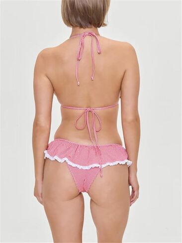 Alyweatry Women Halter String Bikini Set Sexy Triangle Bikini Top Low Rise Micro Swim Skirt with Built-in Thong Swimwear in Saudi Arabia