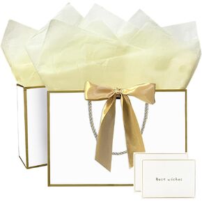 Gfractolux Gift Bags for Present, 2Pcs Medium Gift Bags with Tissue Paper and Cards, Gift Bags with Handles for Birthdays, Baby Shower, Wedding, Party Favor, Holiday Presents 11"X7.9"X3.9" (Champagne) in Kuwait