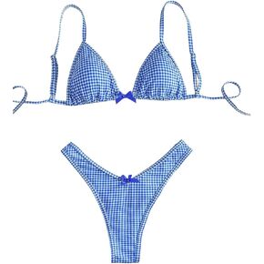 Women's 2 Piece Y2K Gingham Bikini Sets Plaid Bow Triangle Bathing Suit Checkered Bikini Coquette Swimsuit in Saudi Arabia