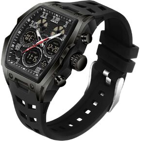Mens Watches for Men Unique Rectangle Watches Military Digital Analog Sports Outdoor Watch White Wristwatch with Alarm,Stopwatch,Countdown,Hourly Chime,Luminous and Waterproof Multi-Function Watch in Saudi Arabia