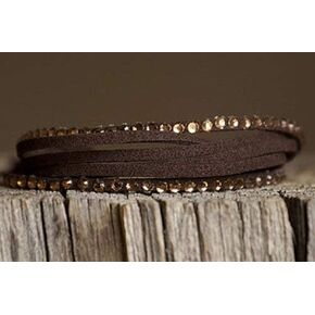 Adjustable Multiple Brown Leather Bracelet with Pale Orange Rhinestones in Saudi Arabia