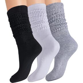3 Pairs Slouch Socks for Woman Long Scrunch Socks Thick Knit Knee High Boot Socks Size 5-11 in Saudi Arabia