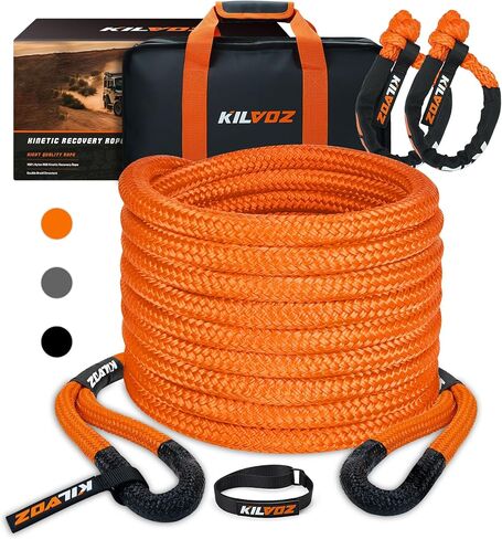 Kinetic Recovery Tow Rope 1" x 30ft – 48,600lbs Snatch Strap with 2pcs UHMWPE Soft Shackles, 35% Stretch Heavy-Duty Offroad Recovery Kit for Truck SUV Car Tractor – Orange by KILVOZ in Saudi Arabia