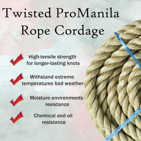 LABLT 1 inch Twisted ProManila Rope Cordage, 50 feet UnManila 3 Strand Synthetic Polypropylene Rope Tan Thick Polypropylene Cord for Indoor Outdoor Use, Tug of War, Marine in Saudi Arabia
