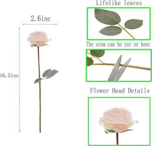Kimura's Cabin 12pcs Lifelike Faux Silk Roses Flowers Long Stem Artificial Rose Bouquet Plastic Fake Vintage Roses for Valentines Day Home Centerpiece Wedding Party DIY Decoration(Pink White) in Kuwait