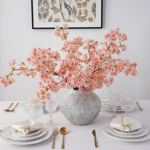 mizii 3Pcs Artificial Pink Cherry Blossom Branches 40" Fake Silk Cherry Blossoms Flowers with Long Stem for Wedding Decorations Table Centerpieces Vase Arrangement Home Decor (Pink) in Kuwait