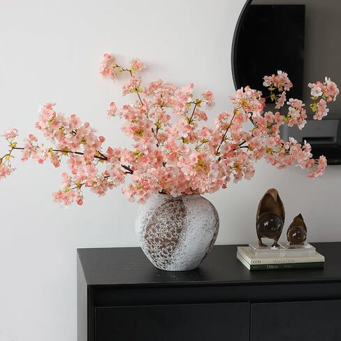 mizii 3Pcs Artificial Pink Cherry Blossom Branches 40" Fake Silk Cherry Blossoms Flowers with Long Stem for Wedding Decorations Table Centerpieces Vase Arrangement Home Decor (Pink) in Kuwait