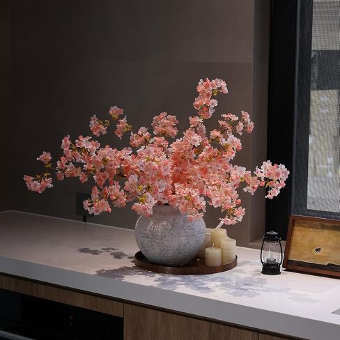 mizii 3Pcs Artificial Pink Cherry Blossom Branches 40" Fake Silk Cherry Blossoms Flowers with Long Stem for Wedding Decorations Table Centerpieces Vase Arrangement Home Decor (Pink) in Kuwait