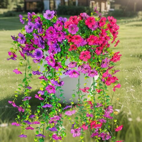 2Pcs Artificial Fake Hanging Plants Flowers, Faux Silk Fuchsia Orchid Long Vines for Home Porch Patio Planter Decoration, UV Resistant Artificial Plants for Outdoor Outside Decoration(Double Purple) in Saudi Arabia