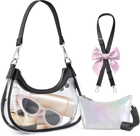 Small Clear Bag for Stadium Events, Clear Crescent Bag for Stadium Approved with Wristlet Wallet, for Concerts Sports Events in Kuwait
