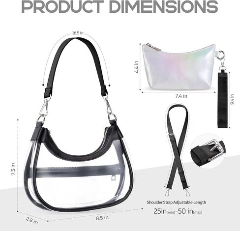 Small Clear Bag for Stadium Events, Clear Crescent Bag for Stadium Approved with Wristlet Wallet, for Concerts Sports Events in Kuwait