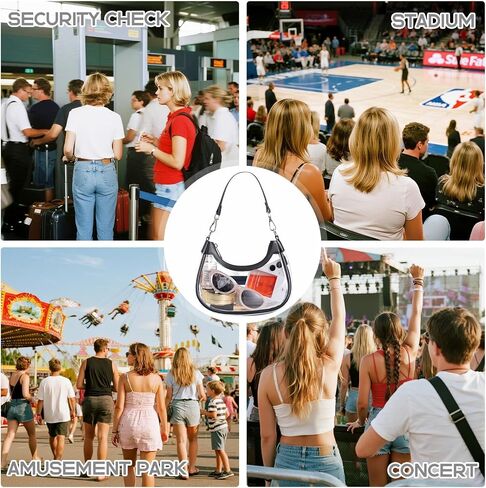 Small Clear Bag for Stadium Events, Clear Crescent Bag for Stadium Approved with Wristlet Wallet, for Concerts Sports Events in Kuwait