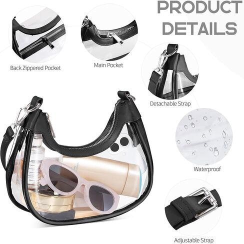Small Clear Bag for Stadium Events, Clear Crescent Bag for Stadium Approved with Wristlet Wallet, for Concerts Sports Events in Kuwait
