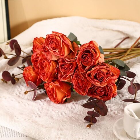 Kimura's Cabin 12pcs Lifelike Faux Silk Roses Flowers Long Stem Artificial Rose Bouquet Plastic Fake Vintage Roses for Valentines Day Home Centerpiece Wedding Party DIY Decoration(Pink White) in Kuwait
