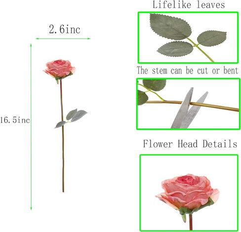 Kimura's Cabin 12pcs Lifelike Faux Silk Roses Flowers Long Stem Artificial Rose Bouquet Plastic Fake Vintage Roses for Valentines Day Home Centerpiece Wedding Party DIY Decoration(Pink White) in Kuwait
