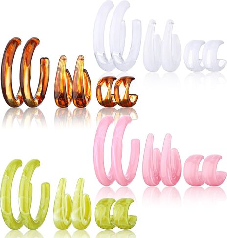12 Pairs Acrylic Resin Hoop Earrings Set for Women Vintage Colorful C-shaped Hoop Earrings Acetic Acid Board Jewelry Gifts Fashion Accessories in Saudi Arabia