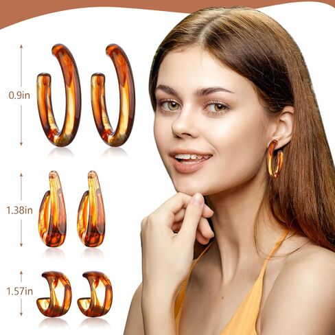 12 Pairs Acrylic Resin Hoop Earrings Set for Women Vintage Colorful C-shaped Hoop Earrings Acetic Acid Board Jewelry Gifts Fashion Accessories in Saudi Arabia