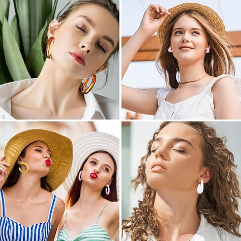 12 Pairs Acrylic Resin Hoop Earrings Set for Women Vintage Colorful C-shaped Hoop Earrings Acetic Acid Board Jewelry Gifts Fashion Accessories in Saudi Arabia
