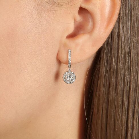 أقراط متدلية دائرية من الألماس من 1/2 إلى 1 قيراط للنساء من الذهب الأبيض عيار 14 قيراط (G-H، VS2-SI1، cttw) حلقة مفصلية من مجوهرات لافاري in Kuwait