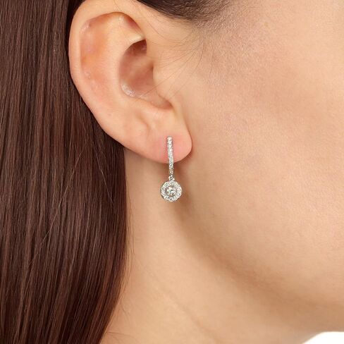 1/2 to 1 Carat Lab Grown Diamond Round Halo Dangle Earrings for Women in 14k White Gold (G-H, VS2-SI1, cttw) Hinged Hoop by Lavari Jewelers in Saudi Arabia