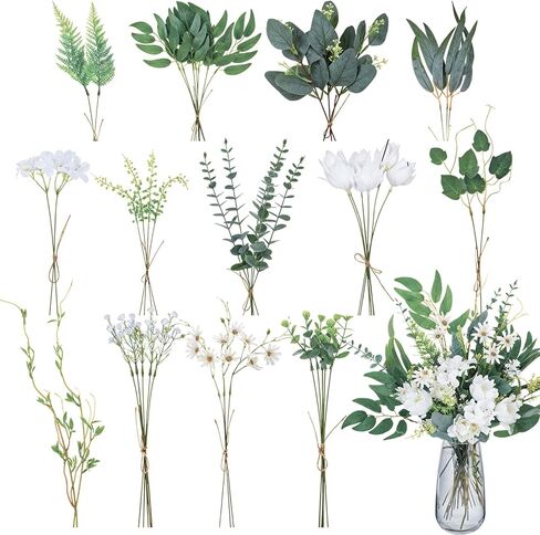 100Pcs Artificial Eucalyptus Leaves Stems Bulk, 4 Kinds Mixed Artificial Greenery Stems Fake Silver Dollar Faux Greenery Branches for Wedding Centerpiece DIY Bouquets Floral Arrangement Home Decor in Saudi Arabia