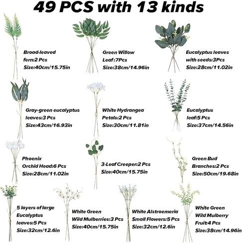100Pcs Artificial Eucalyptus Leaves Stems Bulk, 4 Kinds Mixed Artificial Greenery Stems Fake Silver Dollar Faux Greenery Branches for Wedding Centerpiece DIY Bouquets Floral Arrangement Home Decor in Saudi Arabia