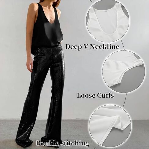 قميص دبابة حريري عميق للنساء-ملاءمة فضفاضة ، نسيج للجليد ، الطبقة الداخلية الصيفية ، قميص بلا أكمام in Kuwait