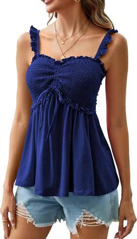 Taipove Pima Cotton Babydoll Tops for Women Smoked Ruched Ruched Tank Tank Sueetheats Peplum لطيف الصيف. in Kuwait