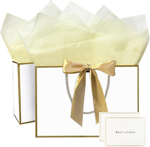 Gfractolux Gift Bags for Present, 2Pcs Medium Gift Bags with Tissue Paper and Cards, Gift Bags with Handles for Birthdays, Baby Shower, Wedding, Party Favor, Holiday Presents 11"X7.9"X3.9" (Champagne) in Saudi Arabia