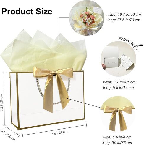 Gfractolux Gift Bags for Present, 2Pcs Medium Gift Bags with Tissue Paper and Cards, Gift Bags with Handles for Birthdays, Baby Shower, Wedding, Party Favor, Holiday Presents 11"X7.9"X3.9" (Champagne) in Saudi Arabia
