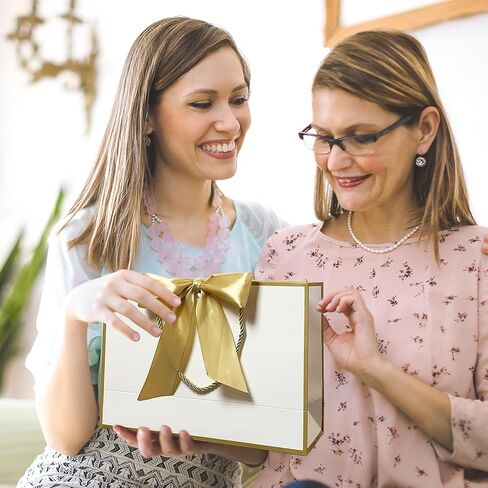 Gfractolux Gift Bags for Present, 2Pcs Medium Gift Bags with Tissue Paper and Cards, Gift Bags with Handles for Birthdays, Baby Shower, Wedding, Party Favor, Holiday Presents 11"X7.9"X3.9" (Champagne) in Saudi Arabia