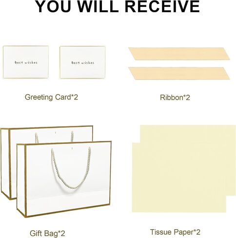 Gfractolux Gift Bags for Present, 2Pcs Medium Gift Bags with Tissue Paper and Cards, Gift Bags with Handles for Birthdays, Baby Shower, Wedding, Party Favor, Holiday Presents 11"X7.9"X3.9" (Champagne) in Saudi Arabia
