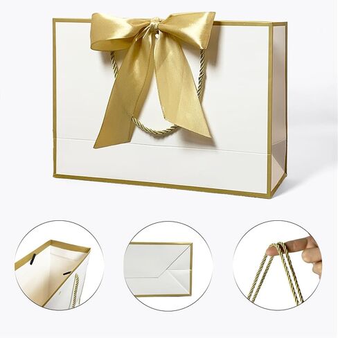 Gfractolux Gift Bags for Present, 2Pcs Medium Gift Bags with Tissue Paper and Cards, Gift Bags with Handles for Birthdays, Baby Shower, Wedding, Party Favor, Holiday Presents 11"X7.9"X3.9" (Champagne) in Saudi Arabia