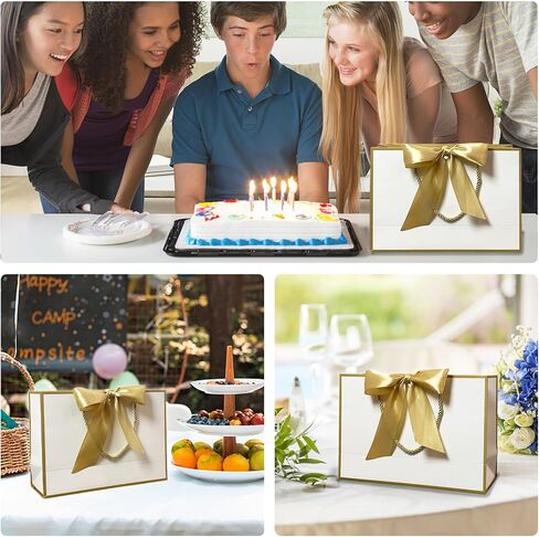 Gfractolux Gift Bags for Present, 2Pcs Medium Gift Bags with Tissue Paper and Cards, Gift Bags with Handles for Birthdays, Baby Shower, Wedding, Party Favor, Holiday Presents 11"X7.9"X3.9" (Champagne) in Saudi Arabia