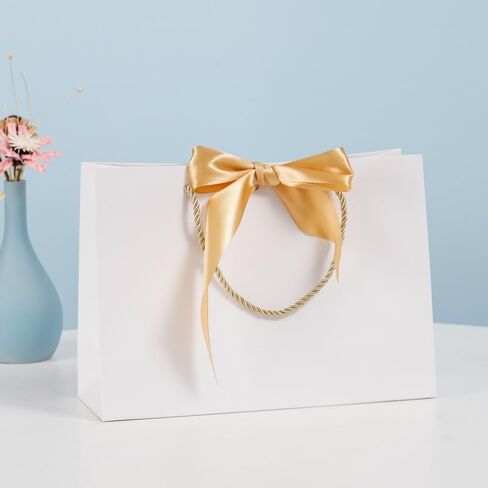 Gfractolux Gift Bags for Present, 2Pcs Medium Gift Bags with Tissue Paper and Cards, Gift Bags with Handles for Birthdays, Baby Shower, Wedding, Party Favor, Holiday Presents 11"X7.9"X3.9" (Champagne) in Saudi Arabia