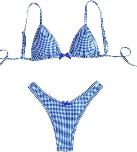 نساء 2 قطعة y2k gingham bikini مجموعات منقوشة القوس مثلث بدلة الاستحمام in Saudi Arabia