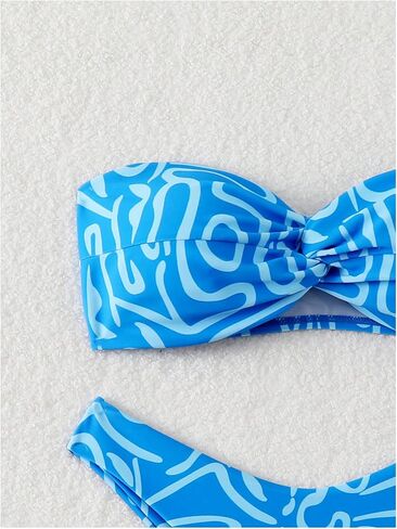 GORGLITTER Women's Strapless Bandeau Bikini Sets High Cut Thong Graphic Twist Swimsuits Bathing Suit in Saudi Arabia
