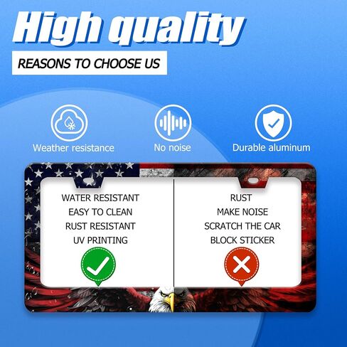 American Flag Eagle Patriotic License Plate Frame USA Flag License Plate Stainless Steel Funny License Plate Holder for Men Women Colorful Car Accessories Decoration 12.3" x 6.3" in Kuwait