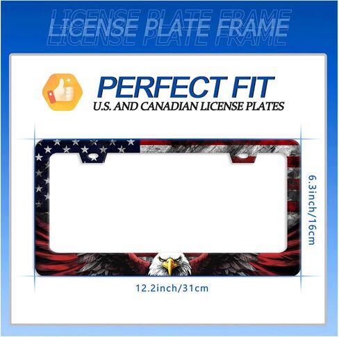 American Flag Eagle Patriotic License Plate Frame USA Flag License Plate Stainless Steel Funny License Plate Holder for Men Women Colorful Car Accessories Decoration 12.3" x 6.3" in Kuwait