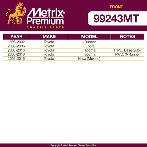 أجزاء هيكل Metrix Premium - قطعتان من وصلة تثبيت قضيب التأرجح الأمامي تناسب 96-02 Toyota 4Runner، 00-06 Tundra، 05-15 Tacoma RWD، 06-15 Hilux (المكسيك)، استبدال K90681، صنع في أوروبا in Saudi Arabia