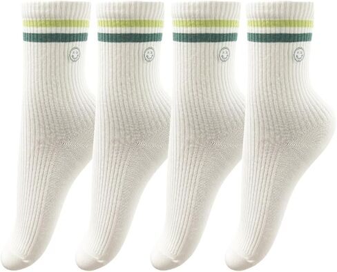 Womens Solid Color Two Stripe Crew Socks Casual Athletic Smiling Face Ankle Socks for women Girls in Saudi Arabia