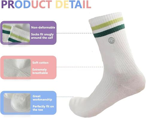 Womens Solid Color Two Stripe Crew Socks Casual Athletic Smiling Face Ankle Socks for women Girls in Saudi Arabia