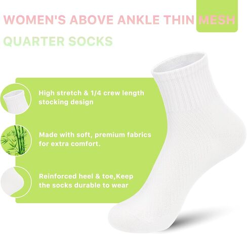 SERISIMPLE Women's Bamboo Viscose Above Ankle Thin Socks Quarter Mesh Design Breathable Anti-Odor Summer Socks 5 Pairs in Saudi Arabia