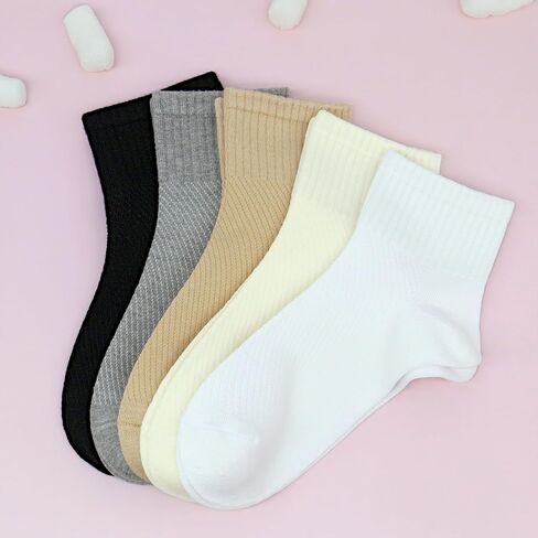 SERISIMPLE Women's Bamboo Viscose Above Ankle Thin Socks Quarter Mesh Design Breathable Anti-Odor Summer Socks 5 Pairs in Saudi Arabia