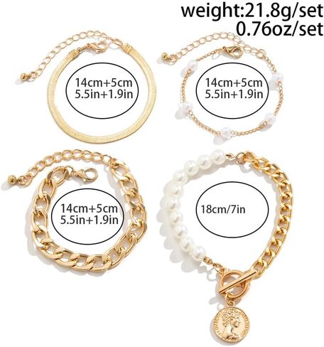 GIGB PBDK أساور ذهبية مكتنزة للنساء بوهو قابلة للتكديس لؤلؤة كوين سوار Snake Cuban Papercle -chain Bracelets Exhipery Everyday Jewelry Associory in Saudi Arabia